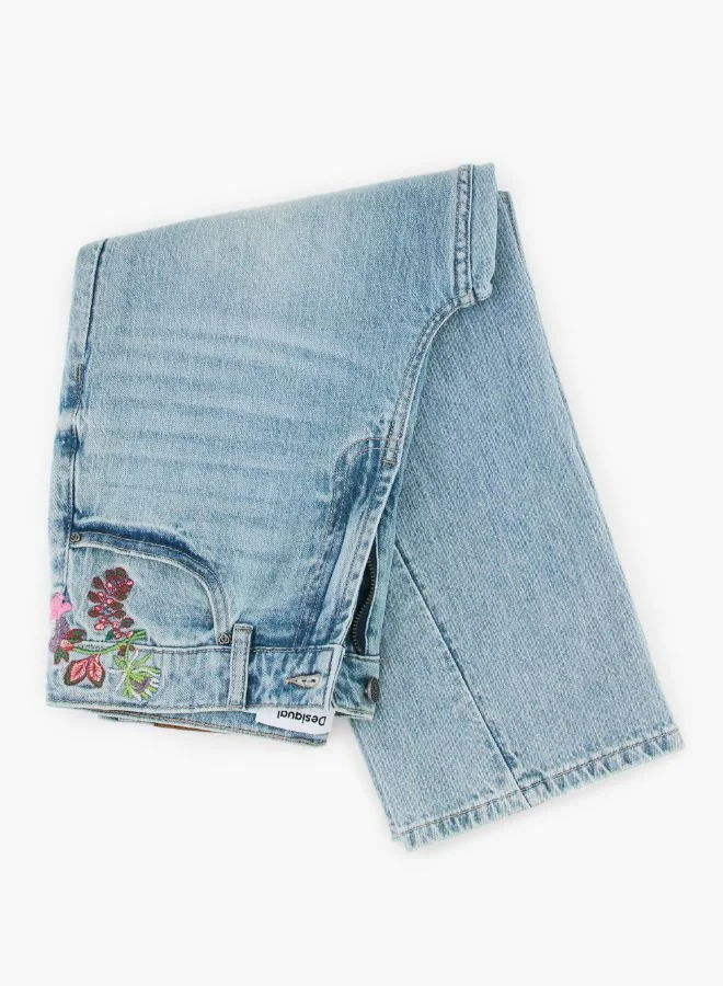 DESIGUAL Blue Straight floral jeans for Women | Best Price UAE